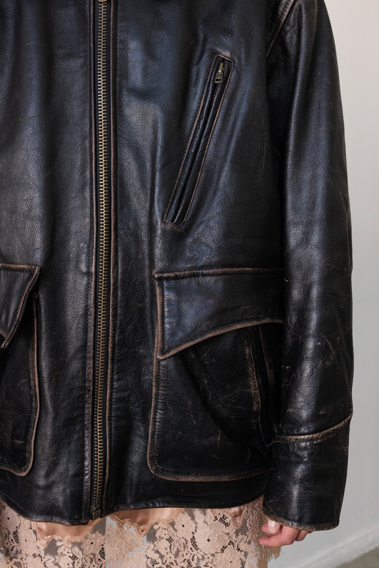 Vintage Oversized Distressed Brown Leather Jacket