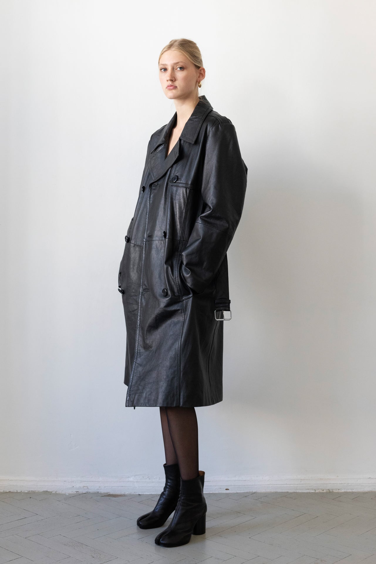 Vintage Black Leather Trench Coat