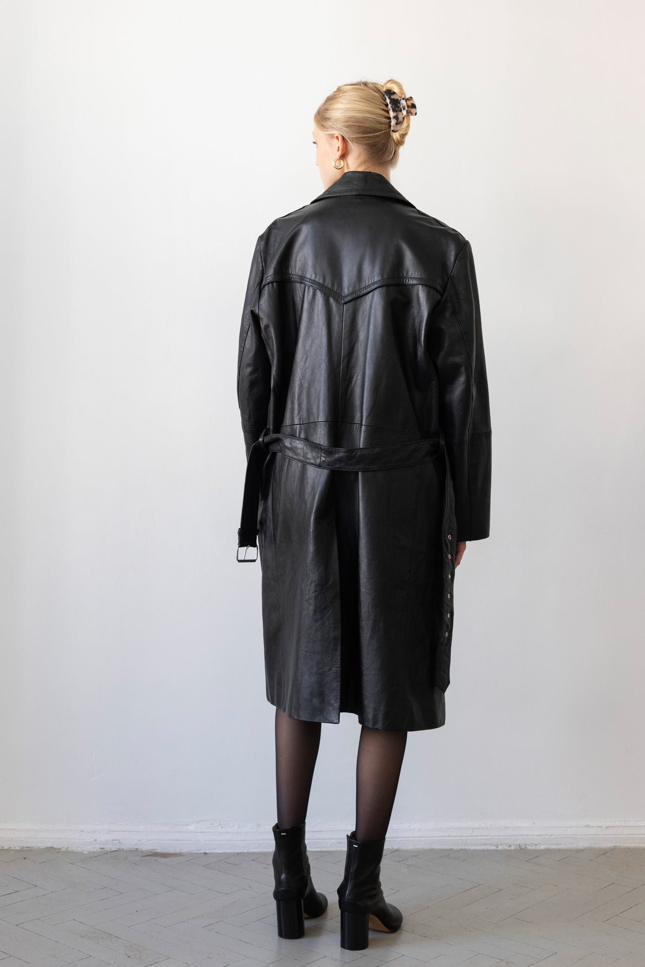 Vintage Black Leather Trench Coat