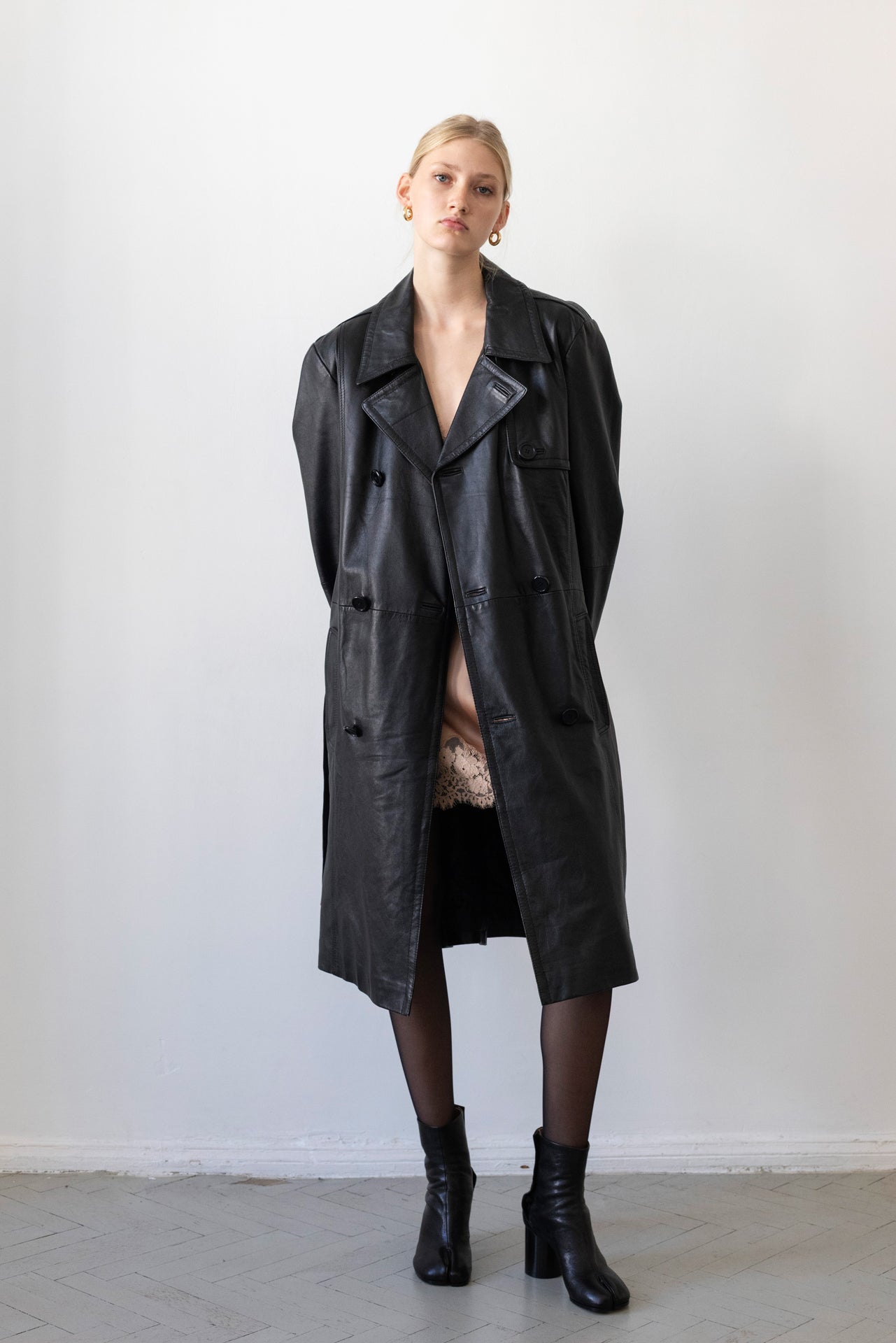 Vintage Black Leather Trench Coat