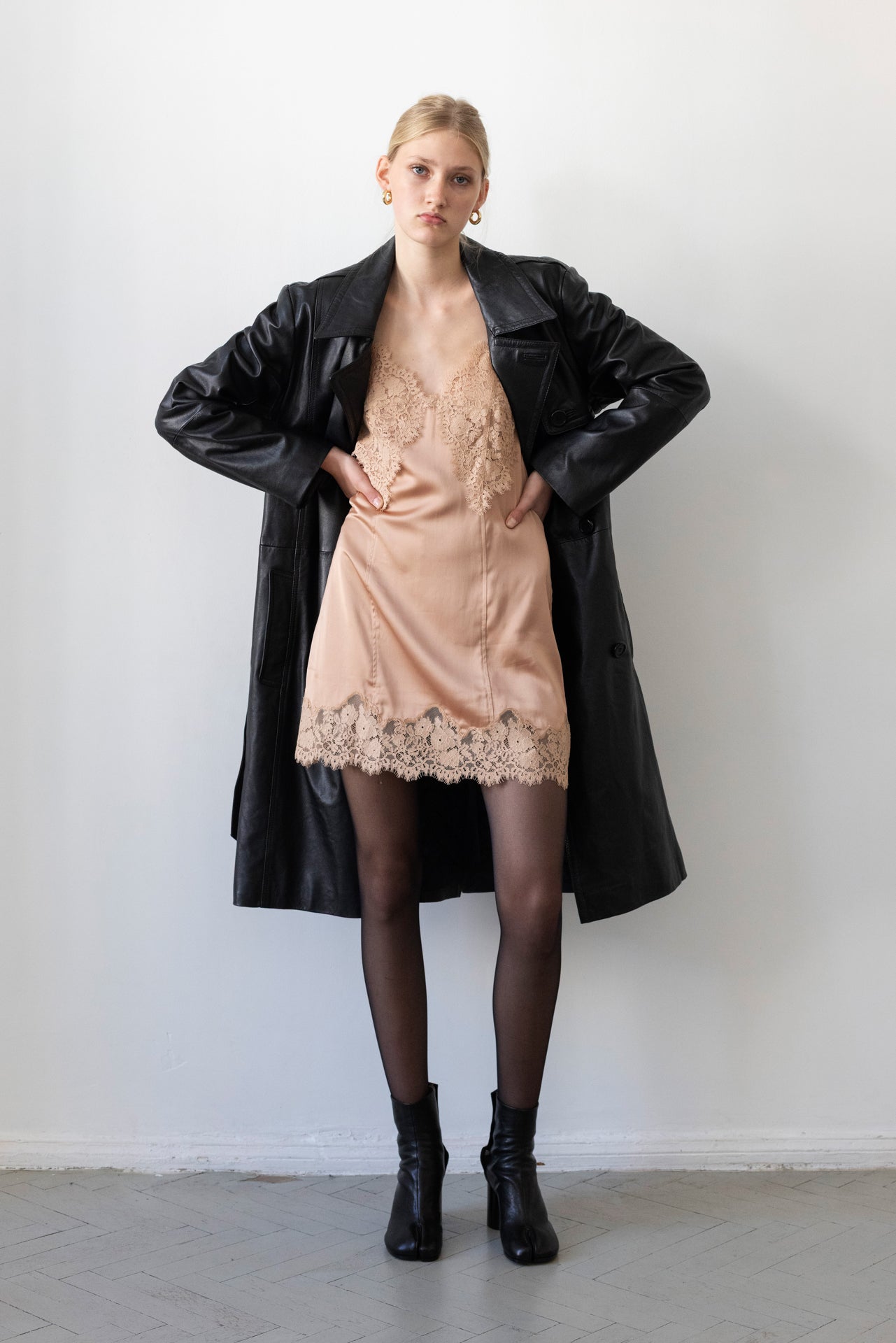 Vintage Black Leather Trench Coat