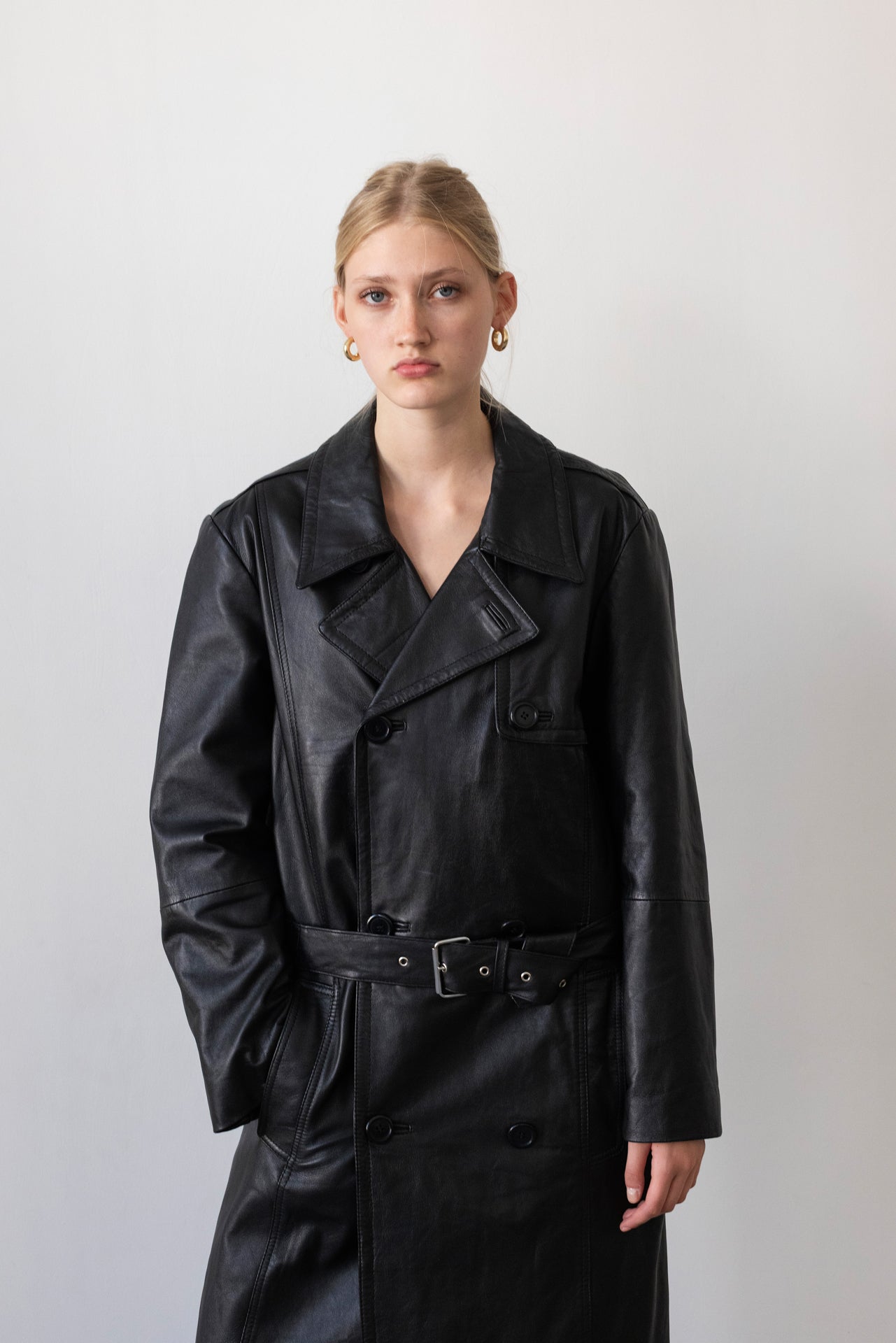 Vintage Black Leather Trench Coat