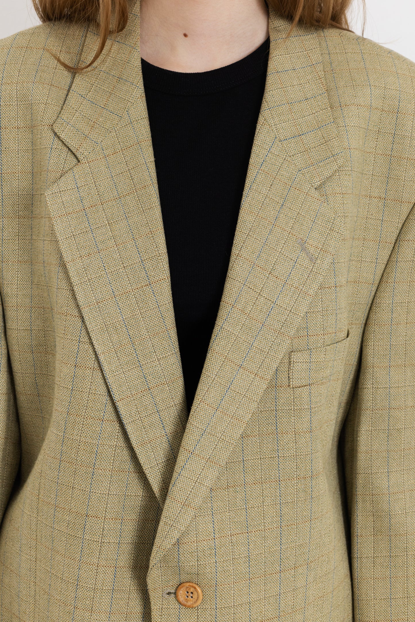 Vintage Beige Check Wool Silk Blazer