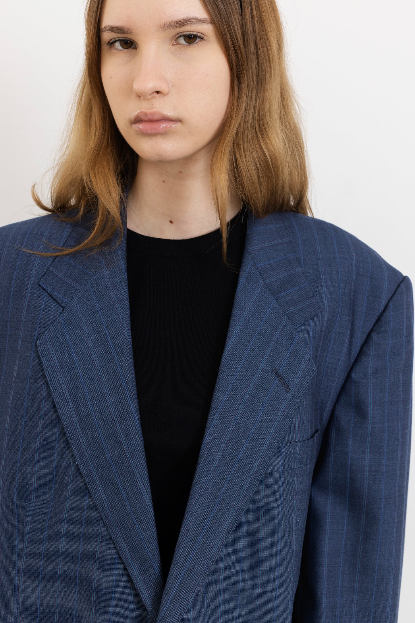 Vintage Blue Striped Wool Blazer