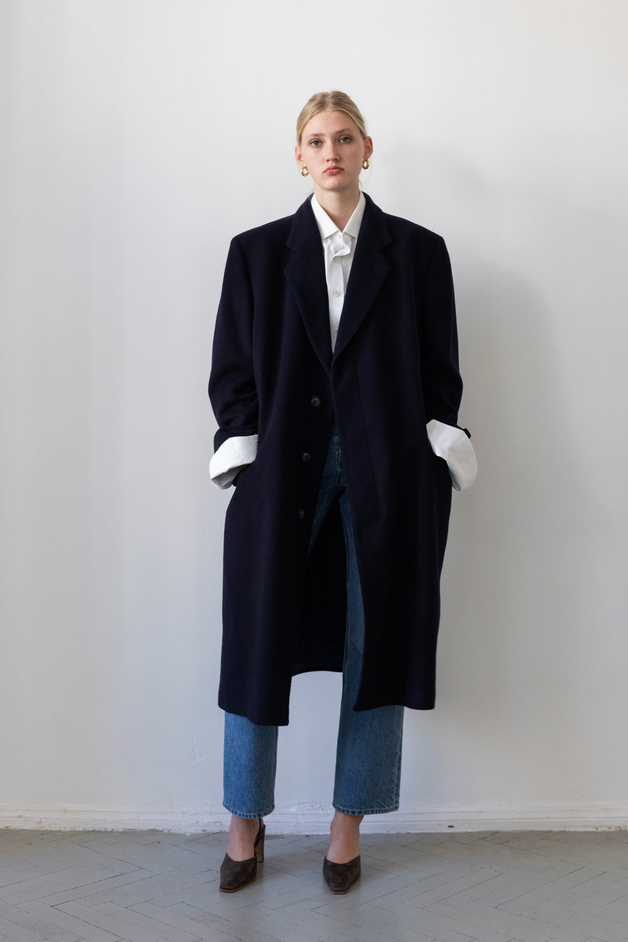 Vintage Navy 100% Cashmere Coat