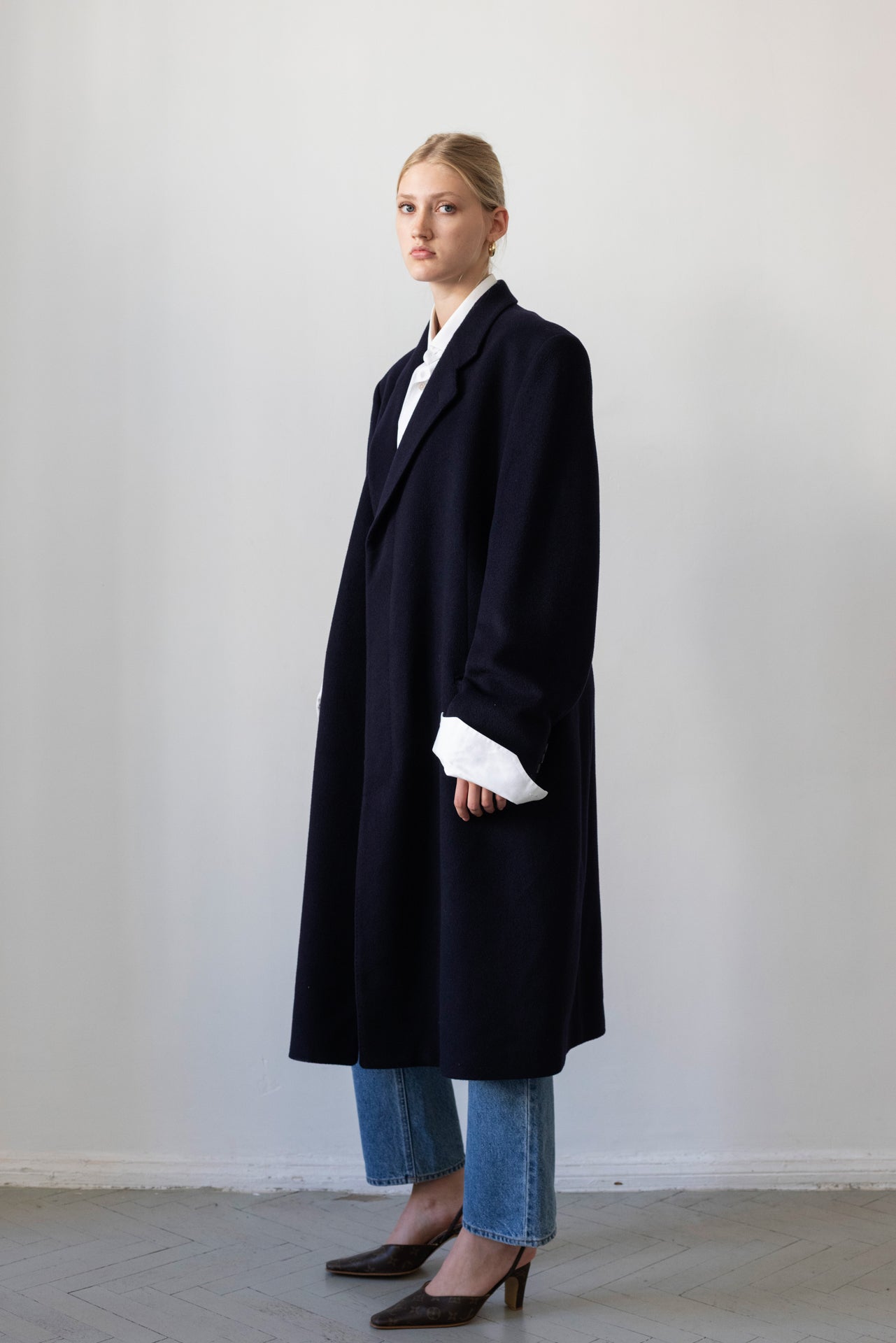 Vintage Navy 100% Cashmere Coat