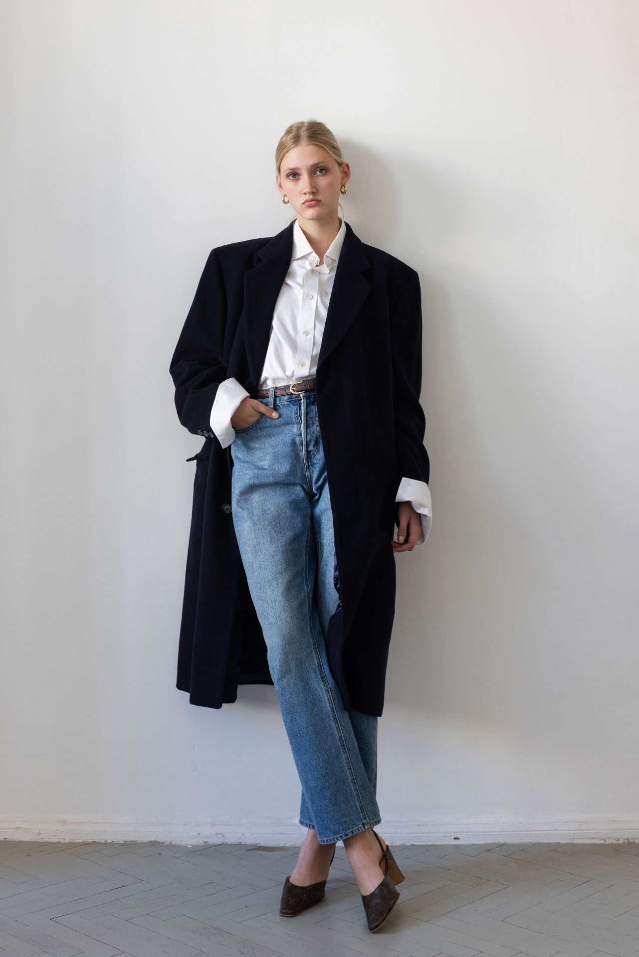 Vintage Navy 100% Cashmere Coat