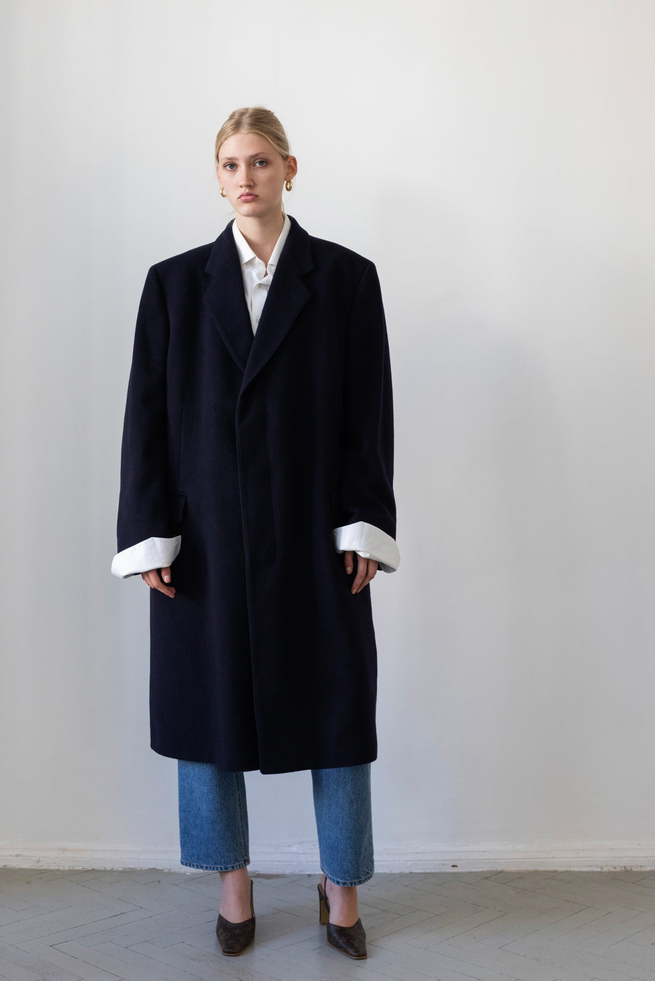 Vintage Navy 100% Cashmere Coat