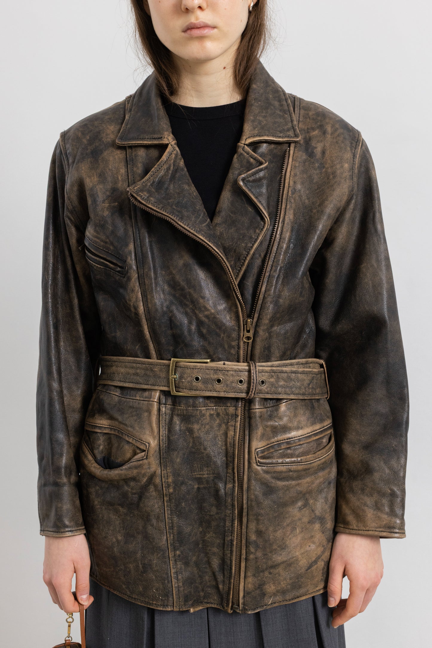 Vintage Brown Stone Wash Leather Jacket