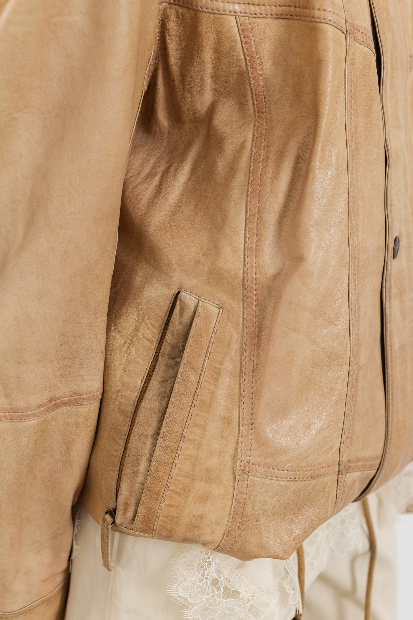 Vintage Beige Leather Jacket