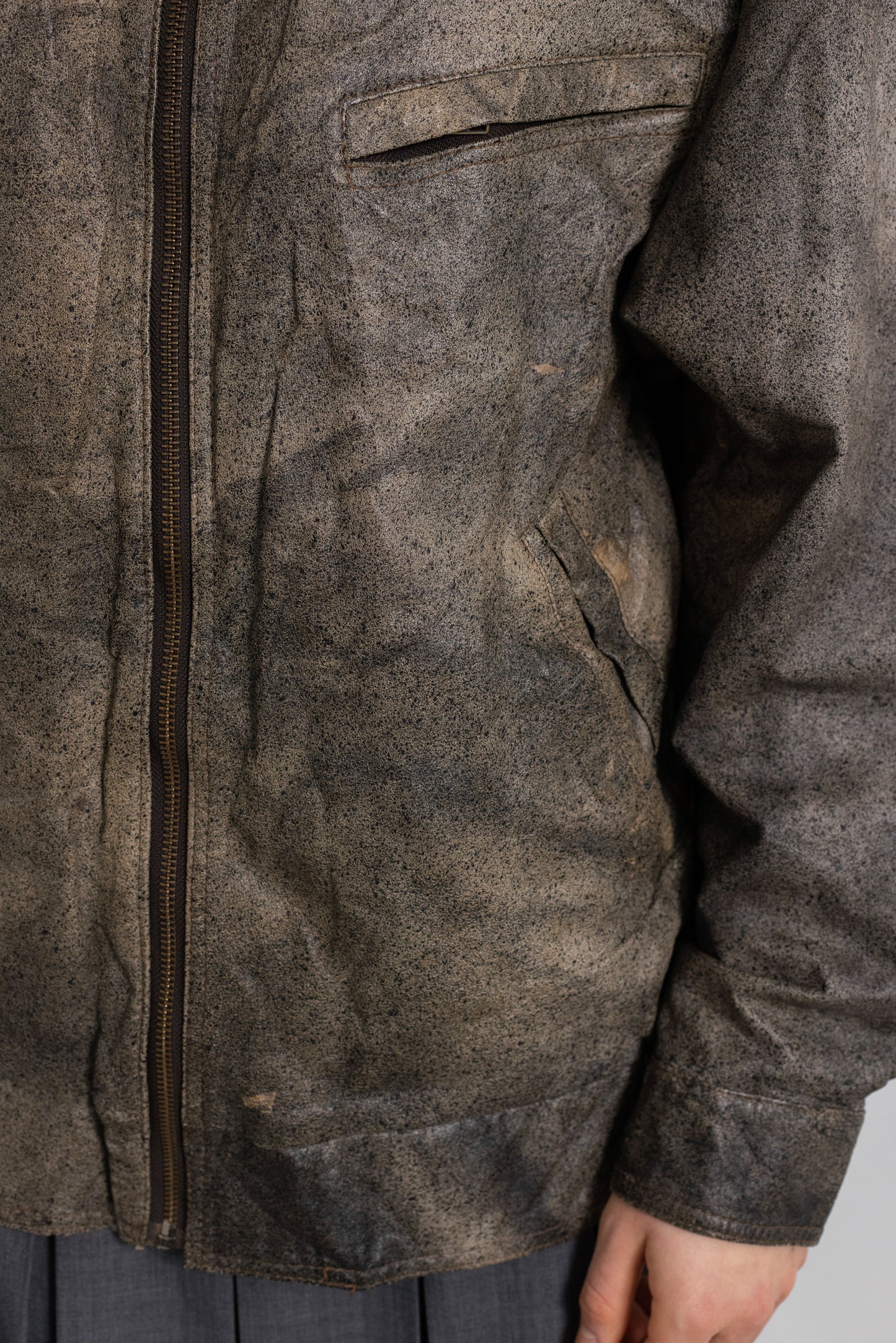 Vintage Brown Distressed Leather Bomber Jacket