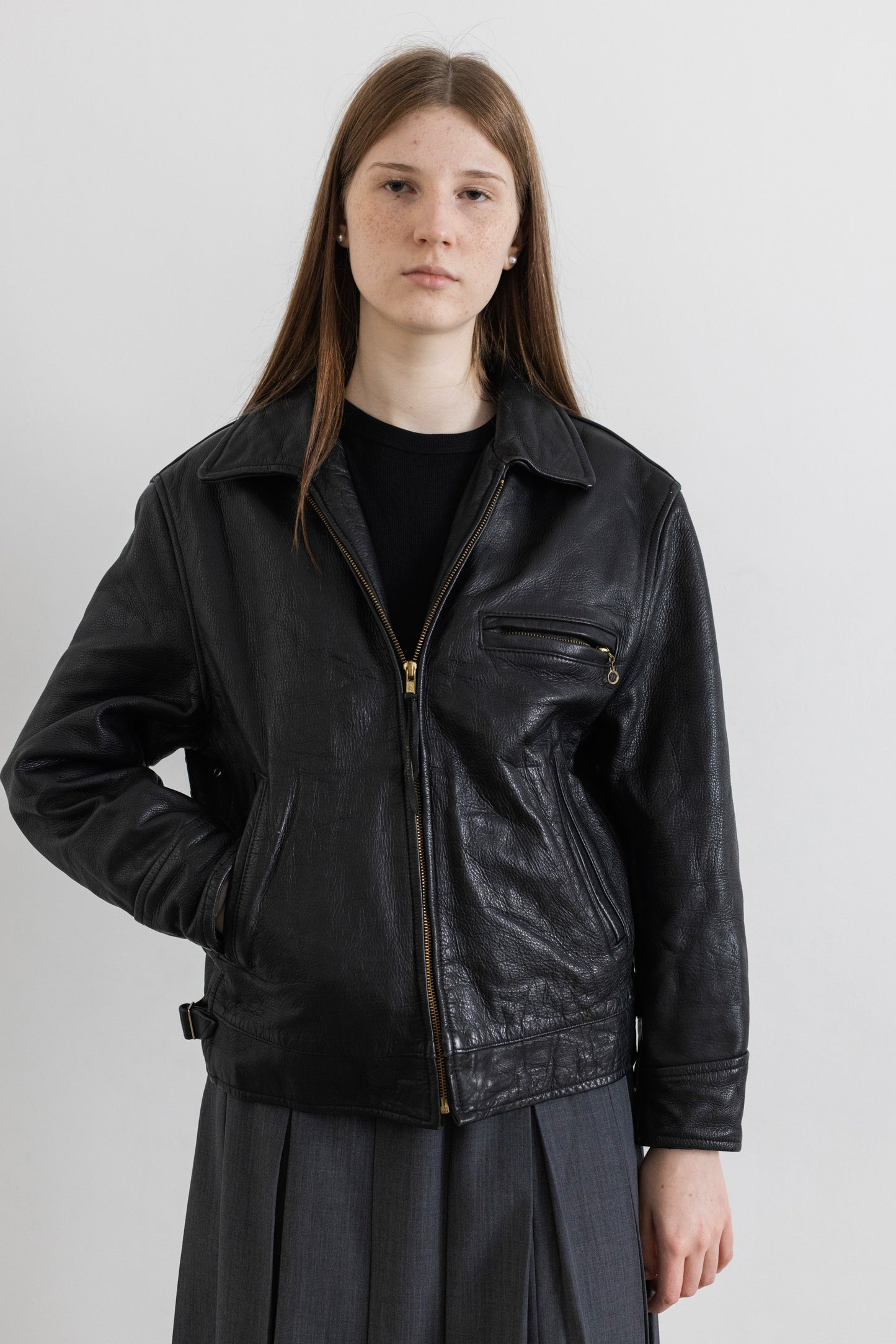 Vintage Black Boxy Leather Jacket