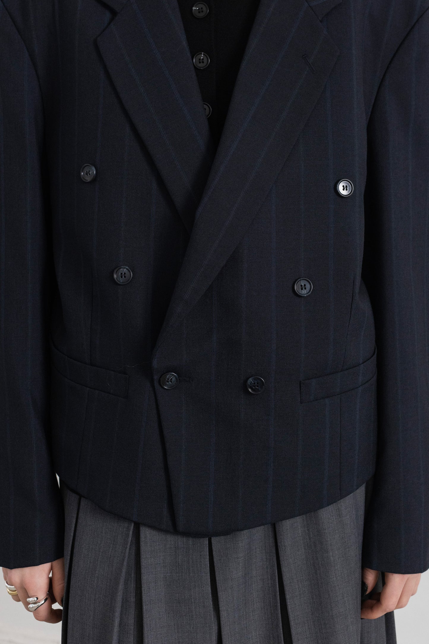 Vintage Cropped Navy Striped Wool Blazer