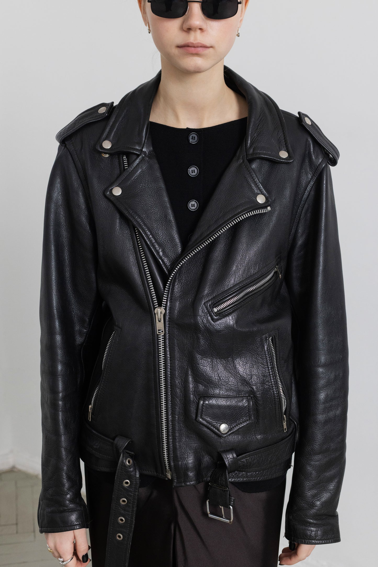 Vintage Black Biker Leather Jacket