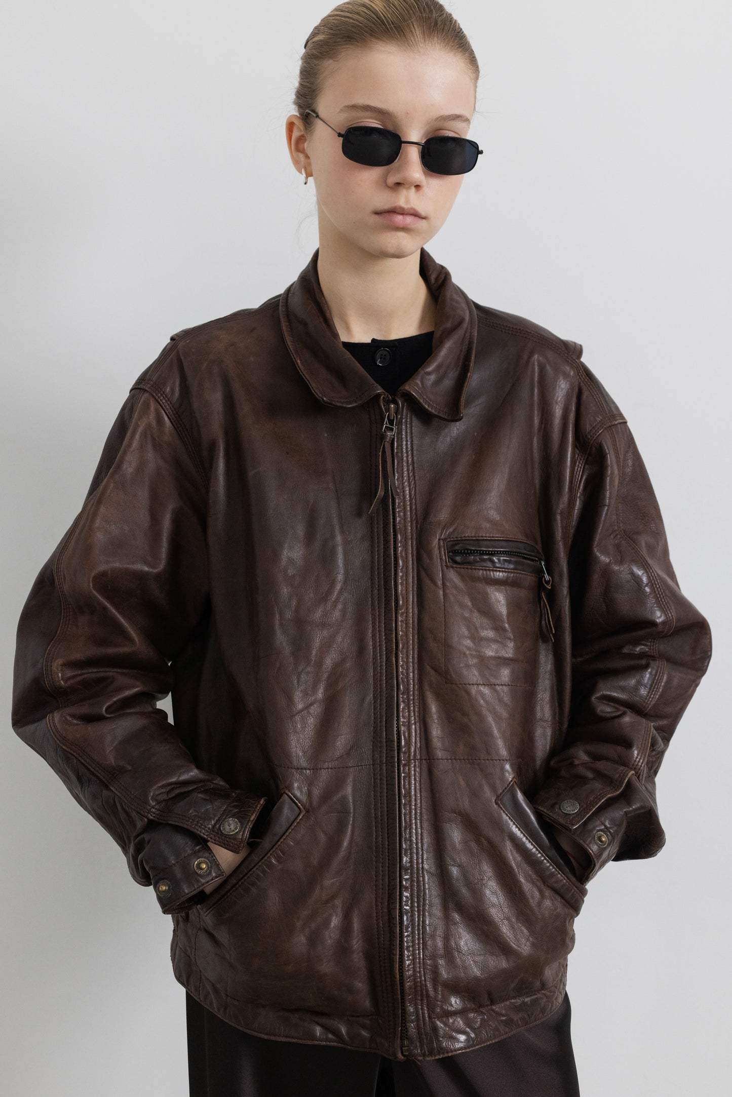 Vintage Brown Boxy Leather Jacket