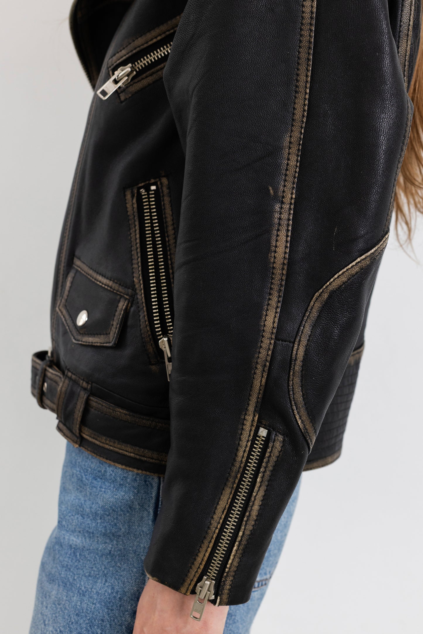 Vintage Faded Seam Leather Biker Jacket