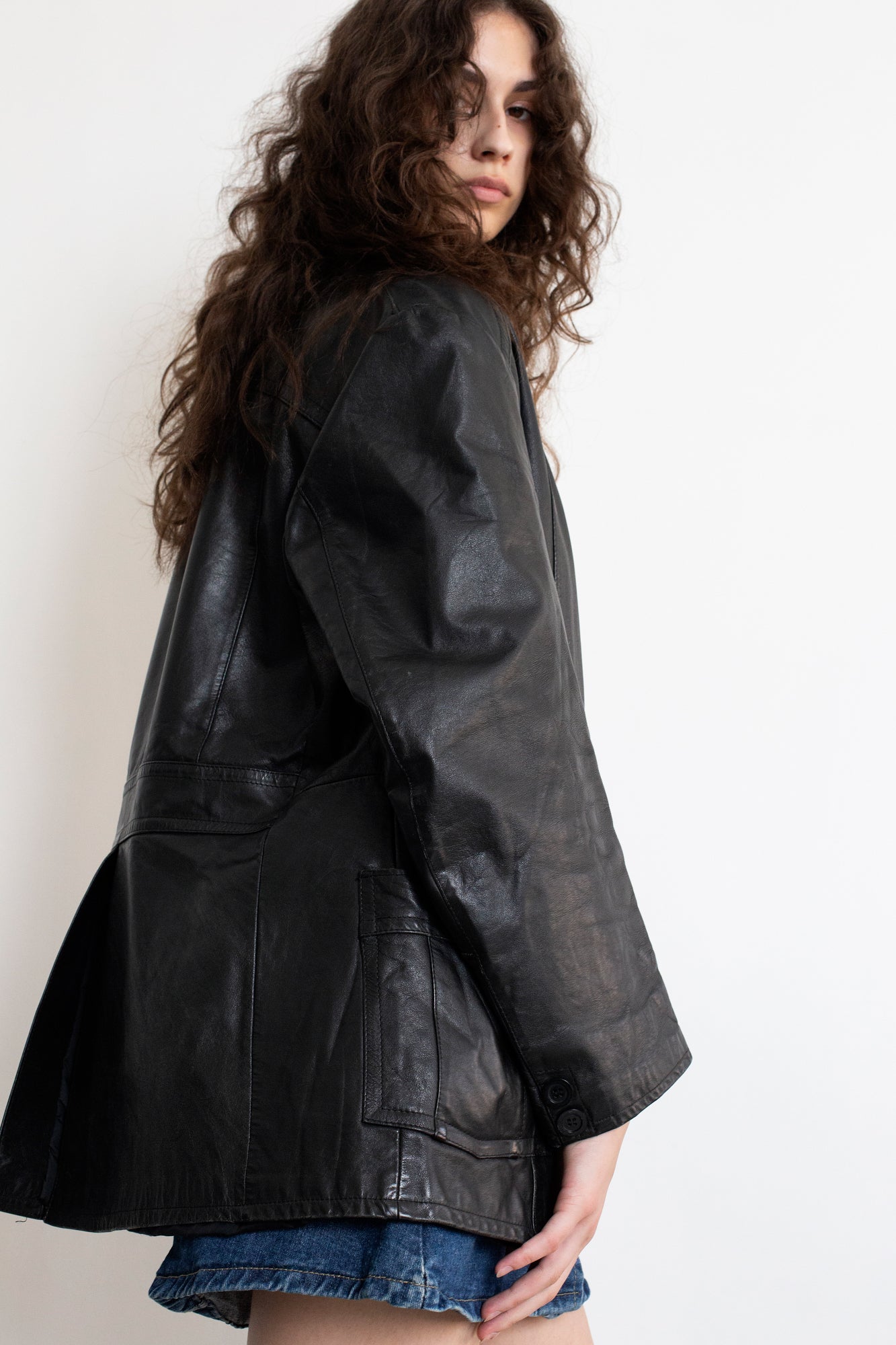 Vintage Black Leather Blazer