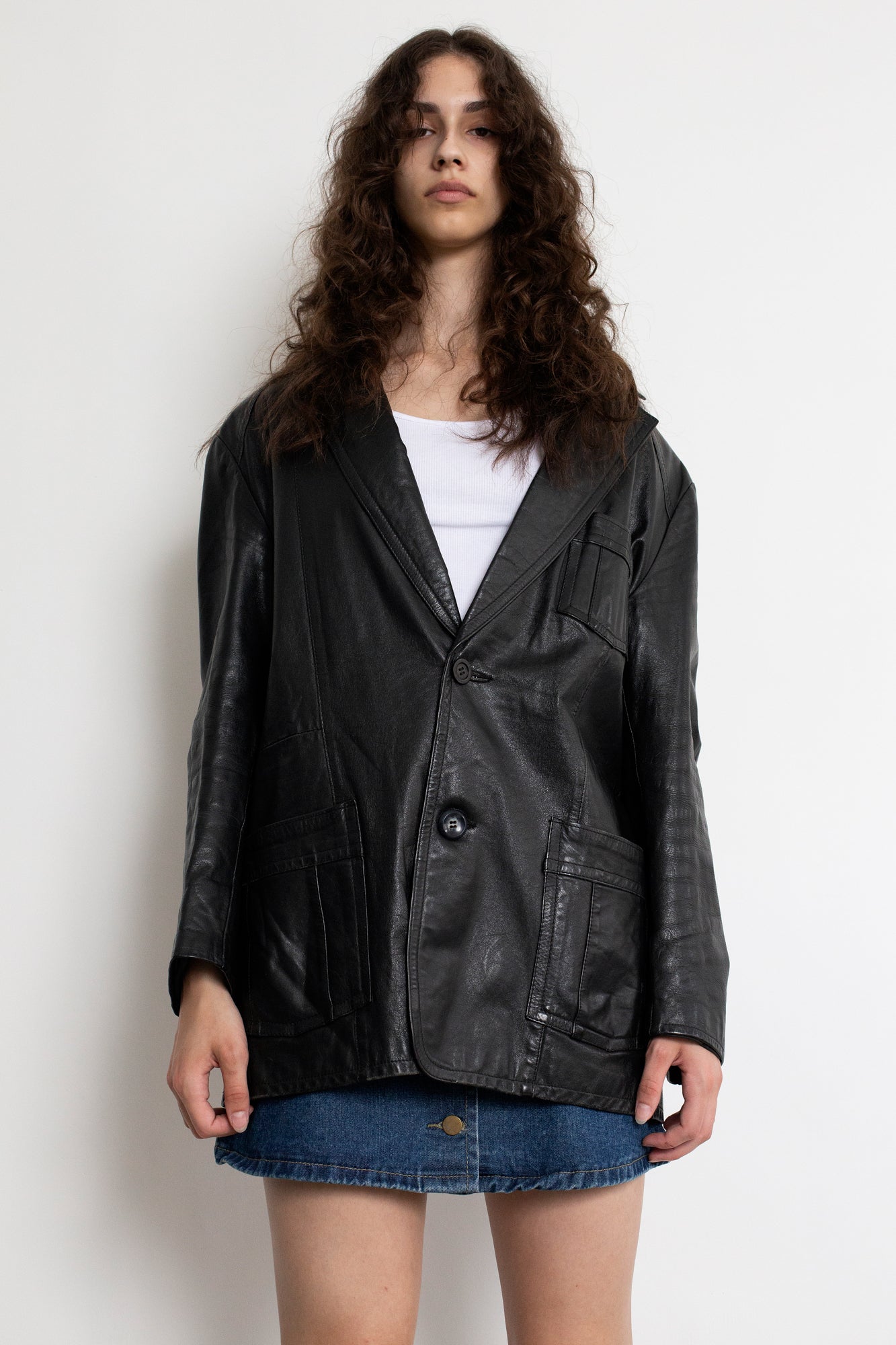 Vintage Black Leather Blazer