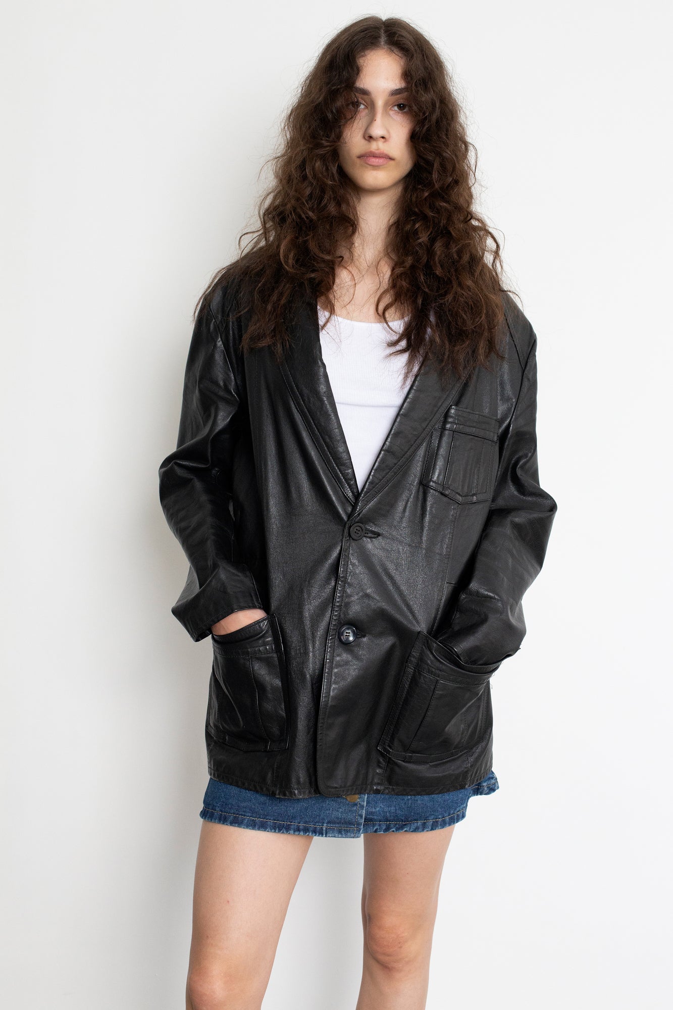 Vintage Black Leather Blazer