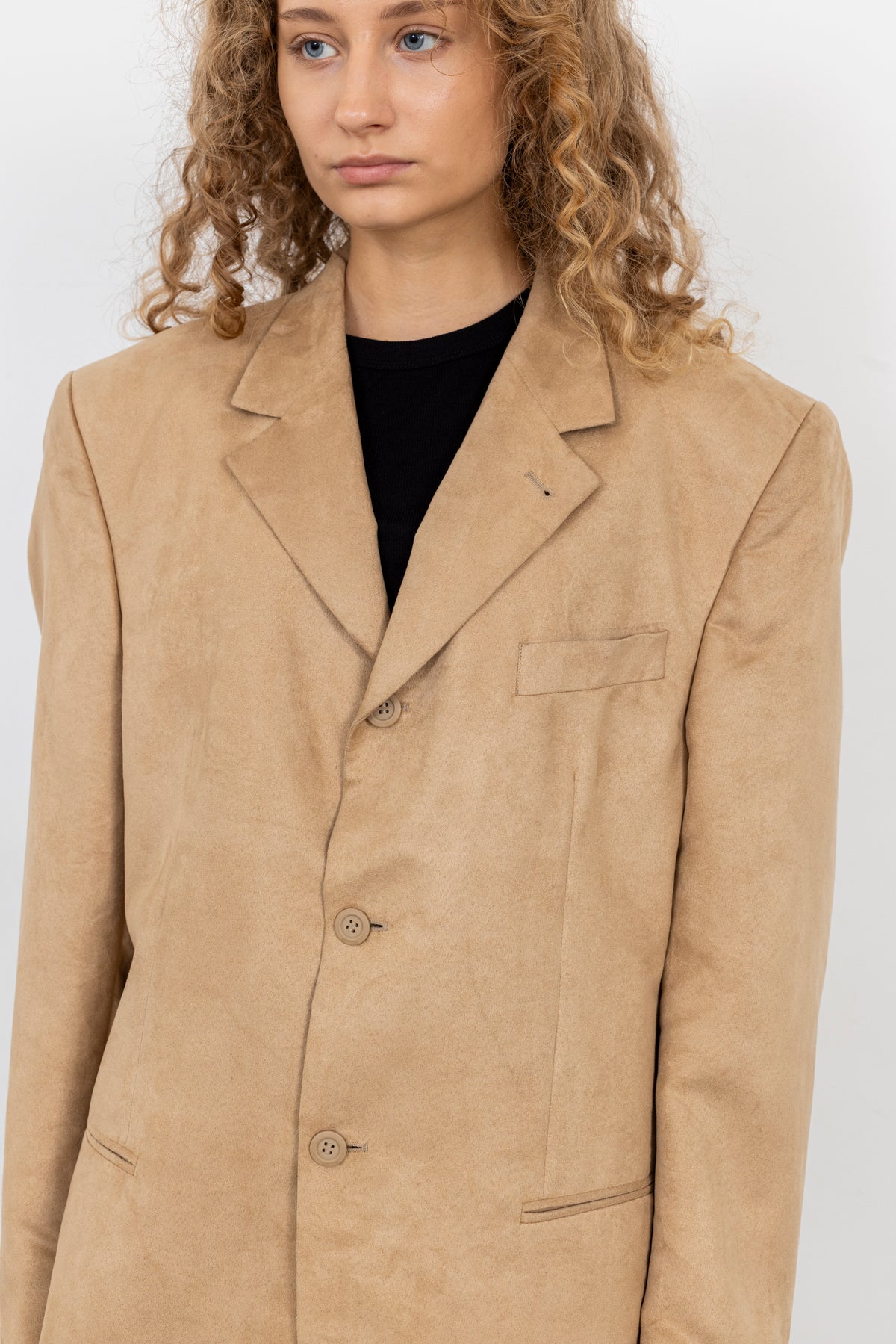 Vintage Beige Faux Suede Blazer