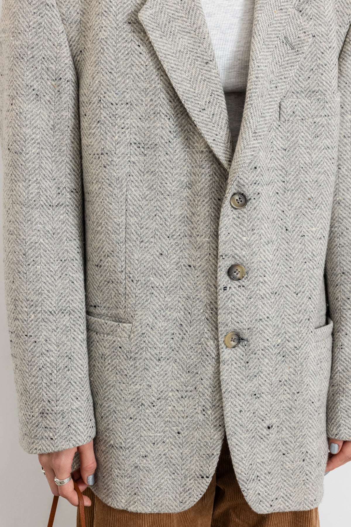 Vintage Light Grey Chevron Wool Blazer