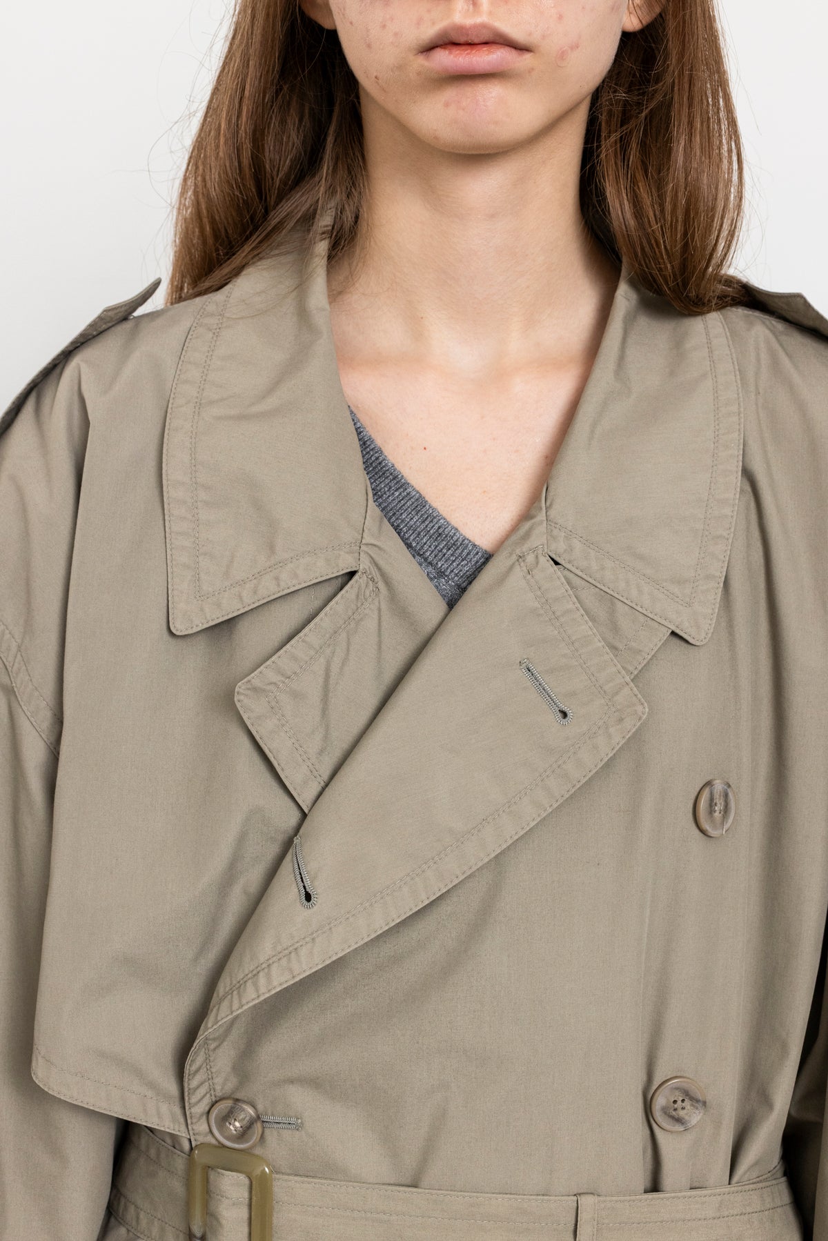 Vintage Grey Beige Double Breasted Trench Coat