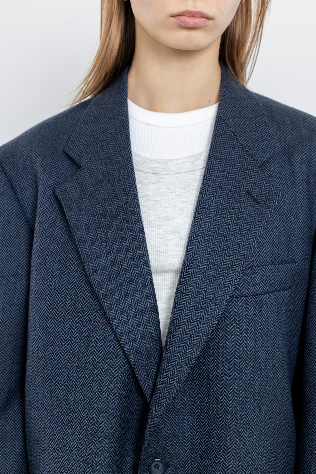 Vintage Dark Blue Chevron 100% Wool Blazer
