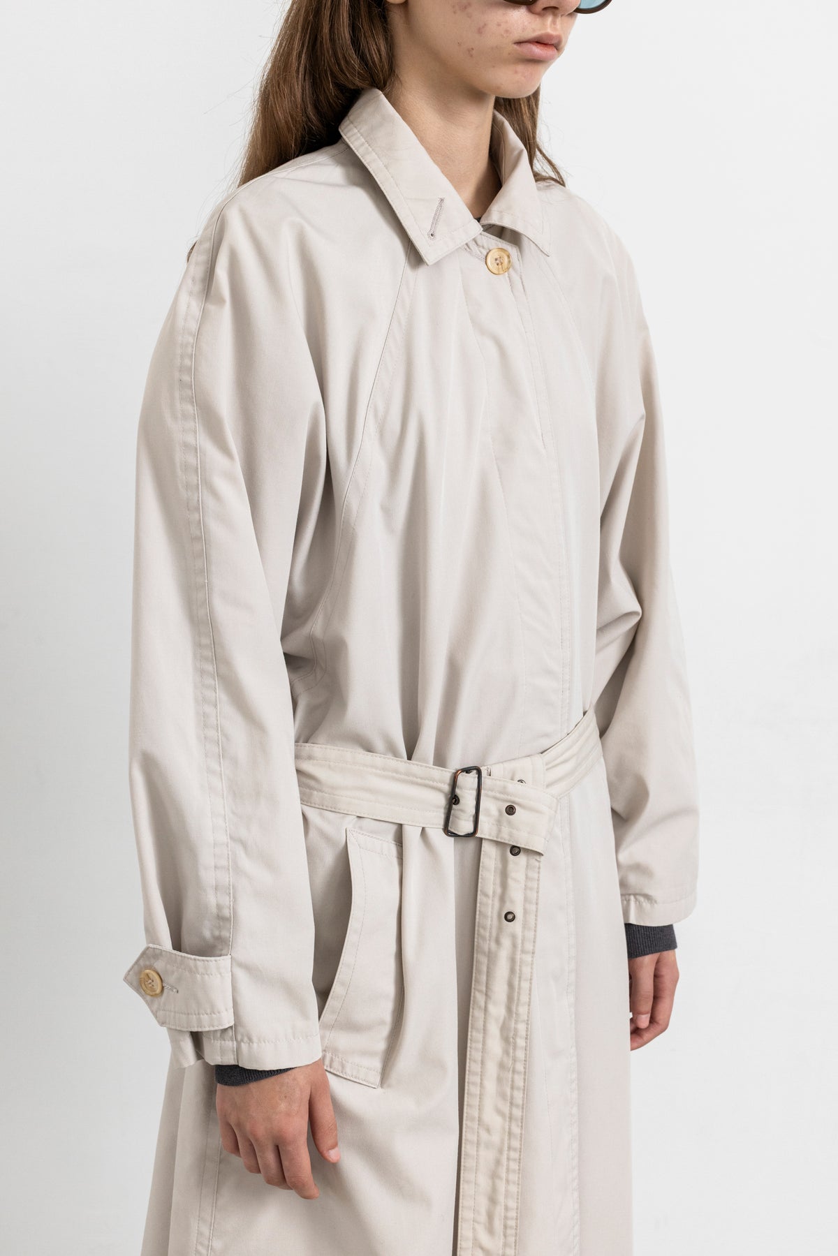 Vintage Light Beige Minimal Trench Coat