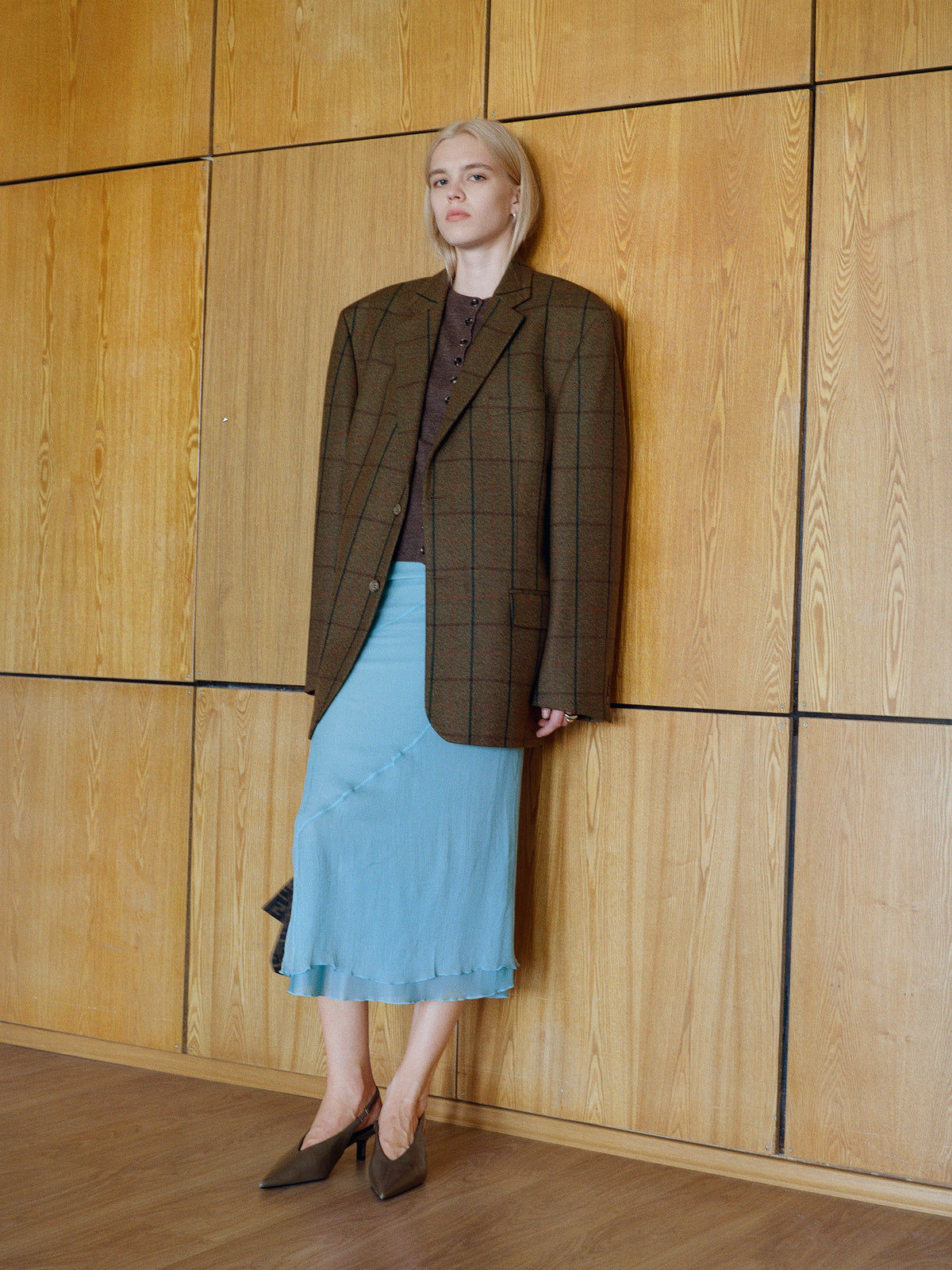 Vintage Plaid Khaki 100% Wool Blazer
