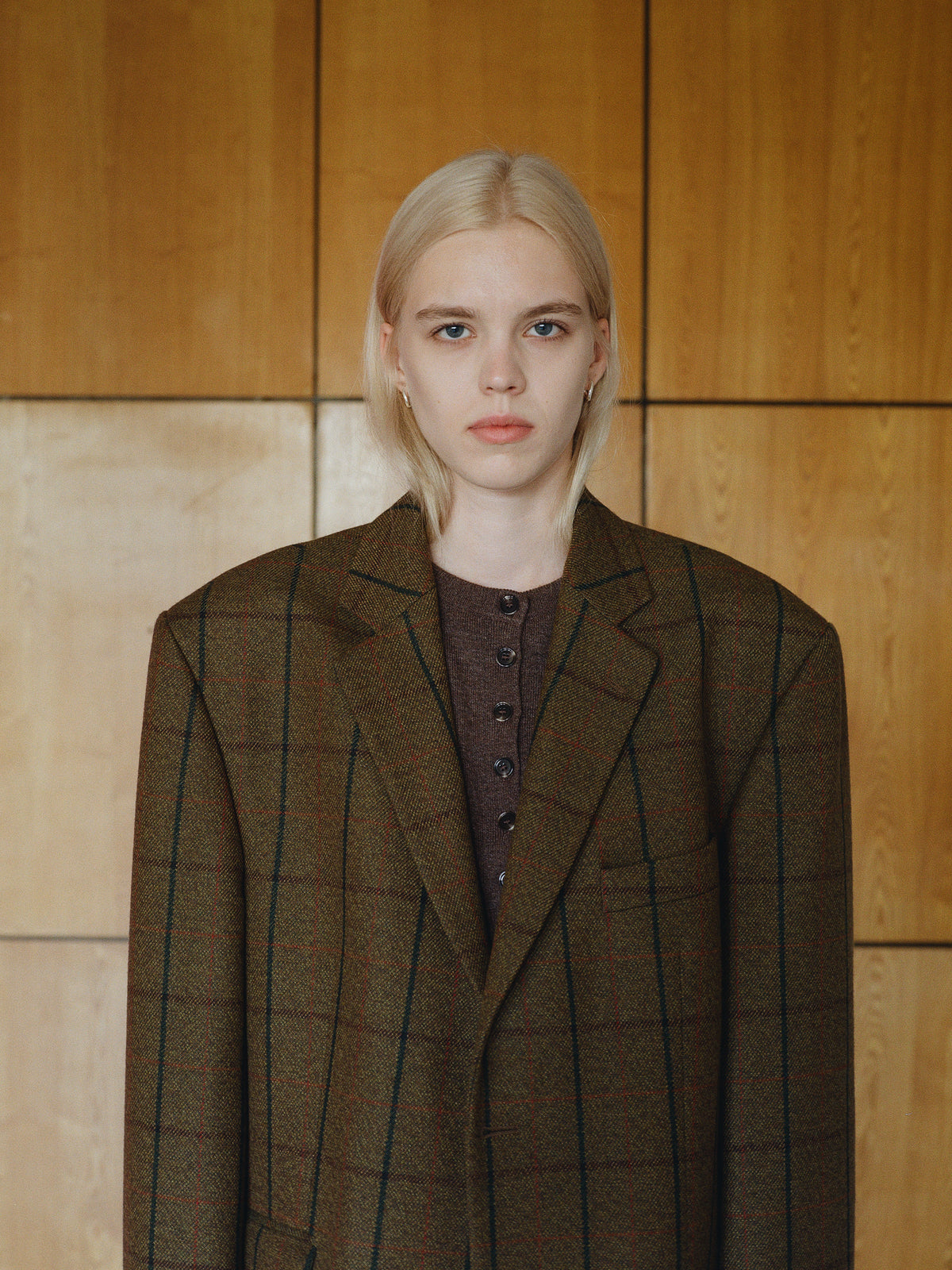 Vintage Plaid Khaki 100% Wool Blazer