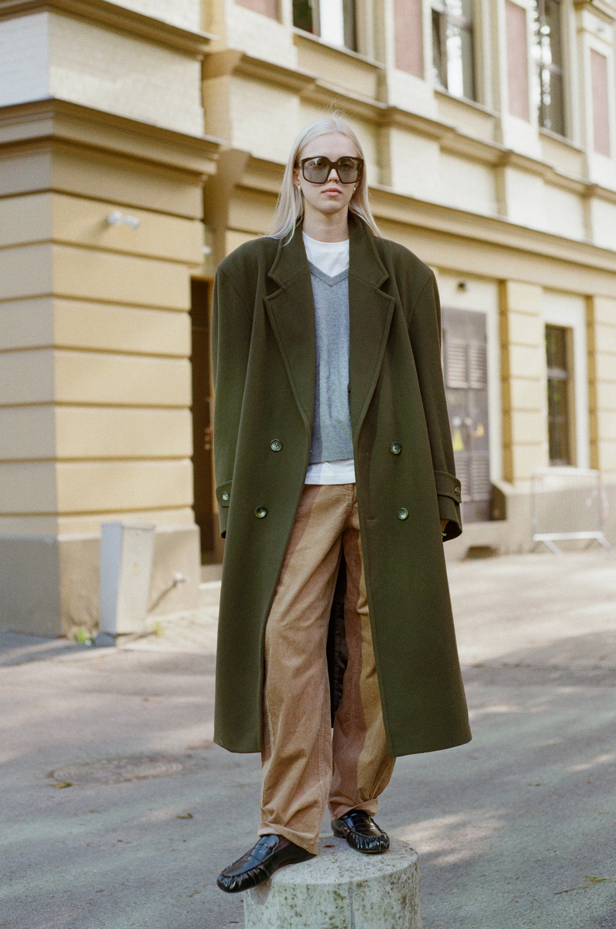 Vintage Khaki Green Wool Cashmere Coat