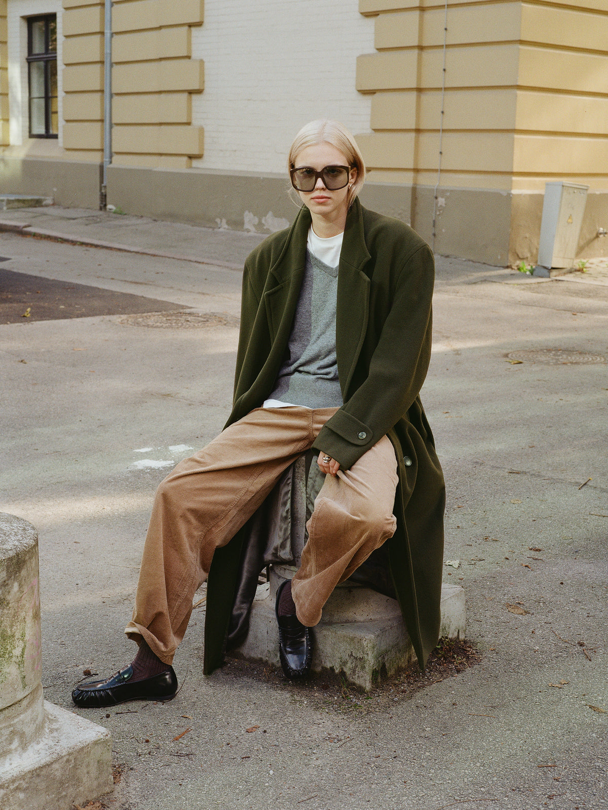 Vintage Khaki Green Wool Cashmere Coat
