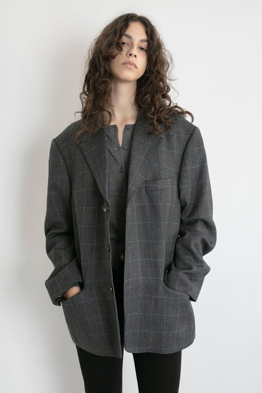 Vintage Burberry Grey Check Wool Blazer