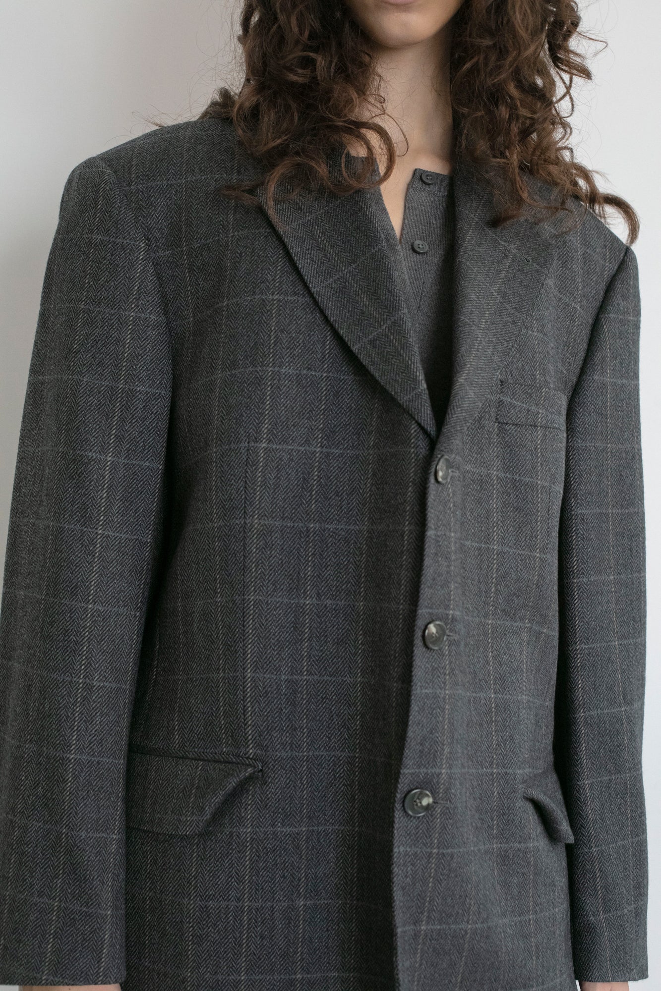 Vintage Burberry Grey Check Wool Blazer