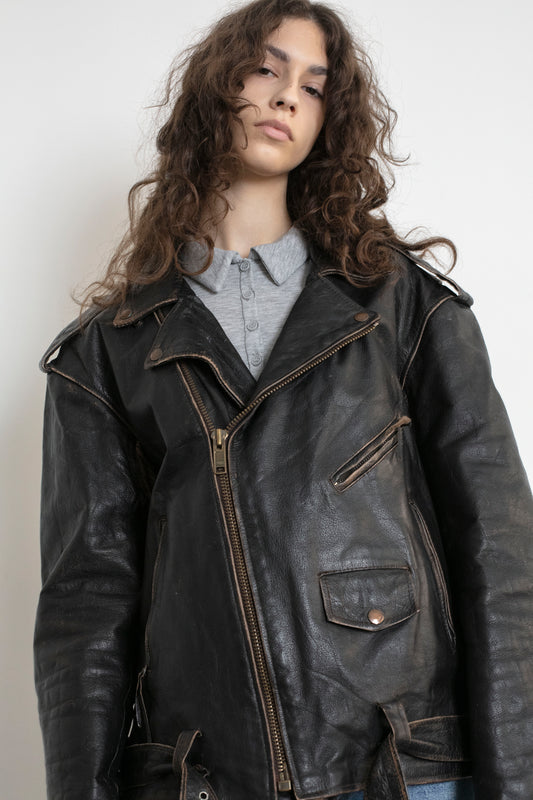 Vintage Brown Leather Biker Jacket