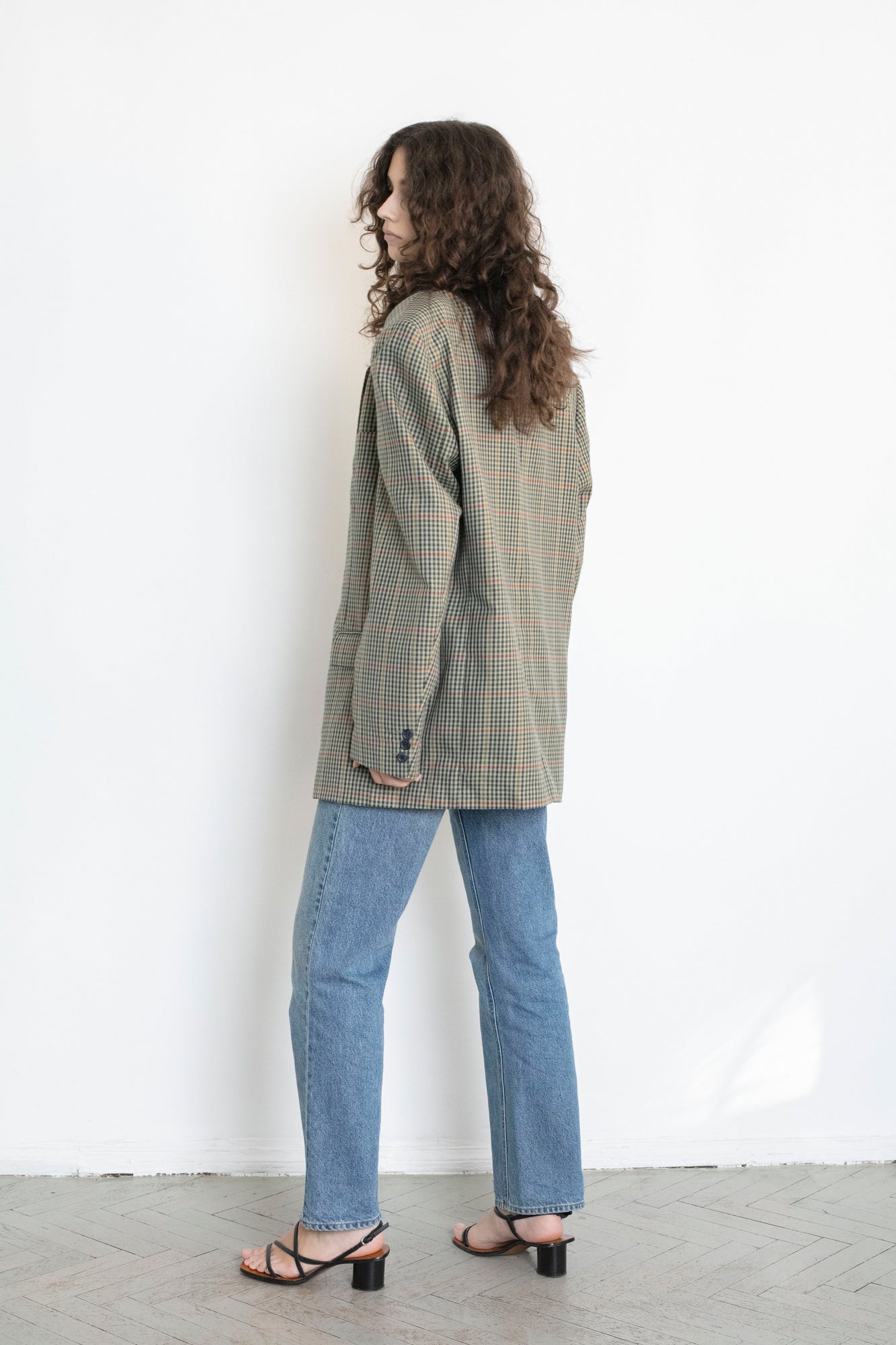 Vintage Beige Plaid Oversized Wool Blazer