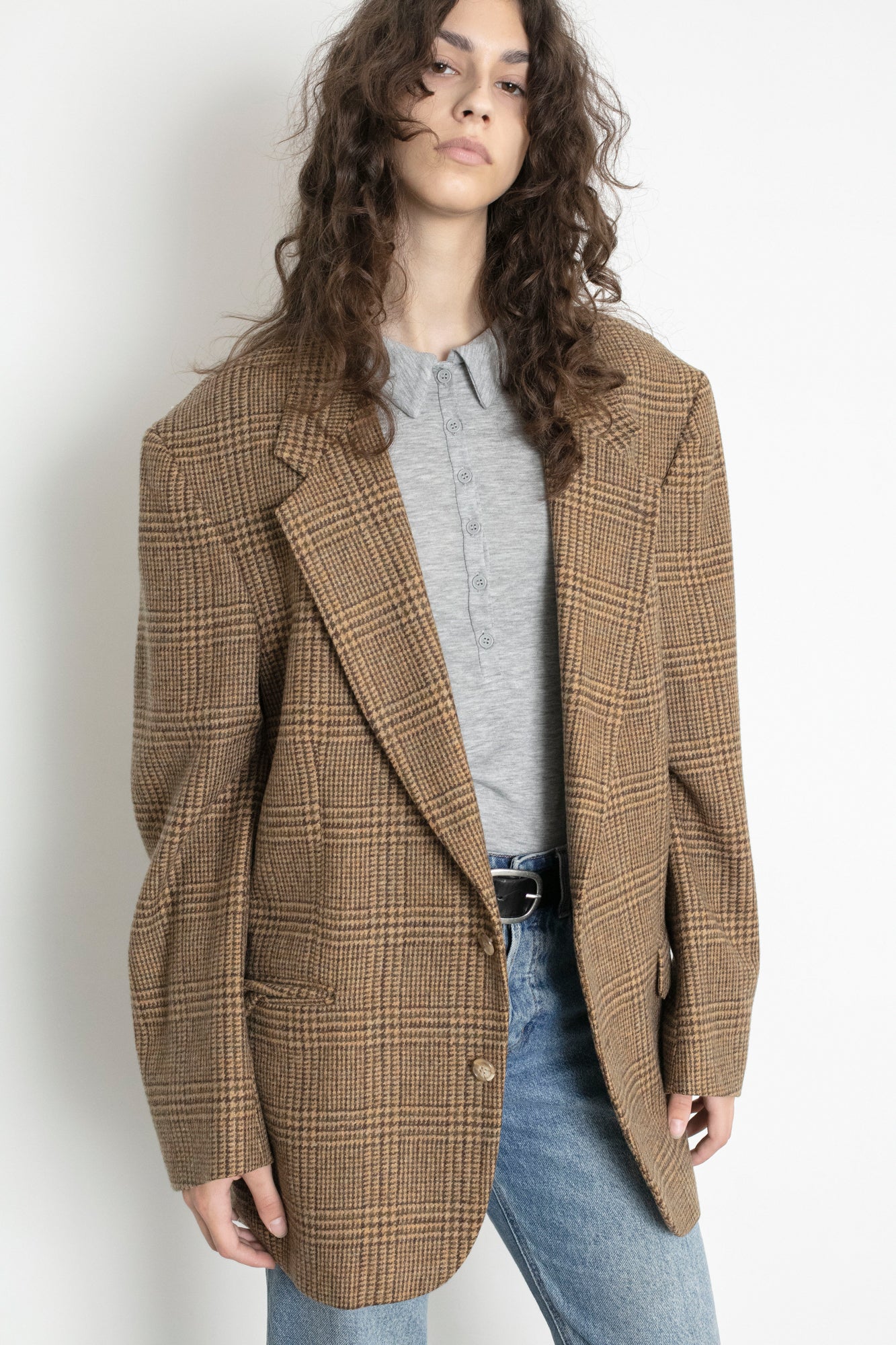 Vintage Oscar de la Renta Brown Plaid Wool Blazer