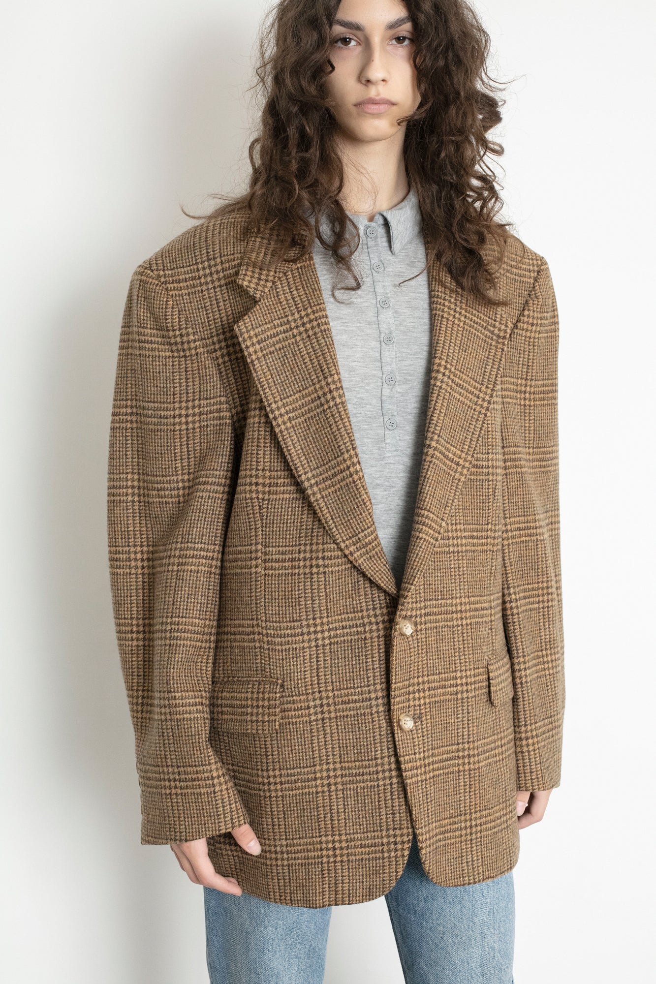 Vintage Oscar de la Renta Brown Plaid Wool Blazer