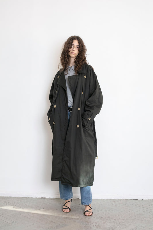 Vintage Bottle Green Trench Coat