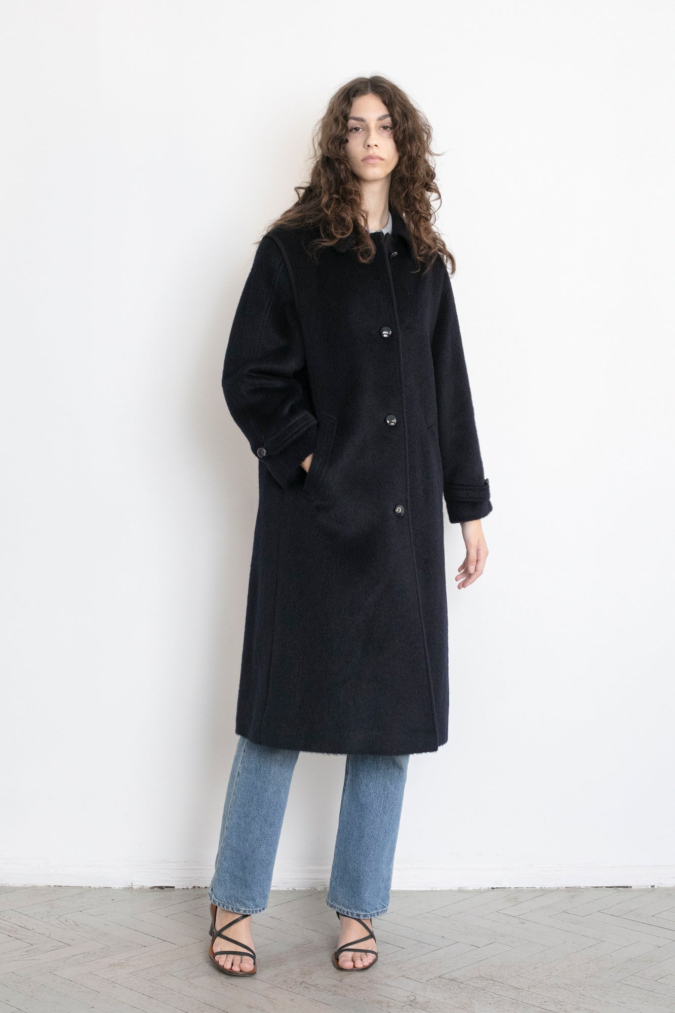 Vintage Navy Llama Wool Coat