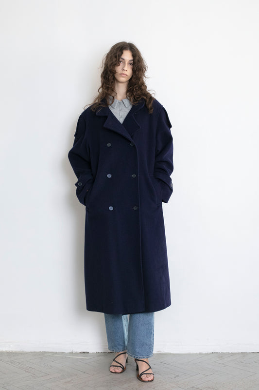 Vintage Oversized Navy Wool Coat