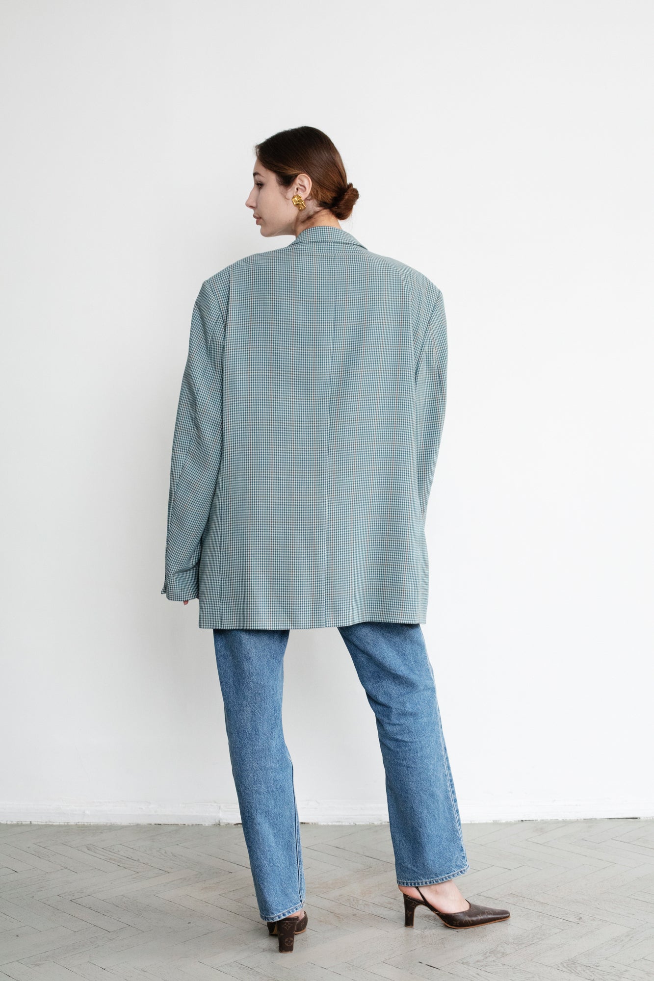 Vintage Blue Checkered Oversized Blazer