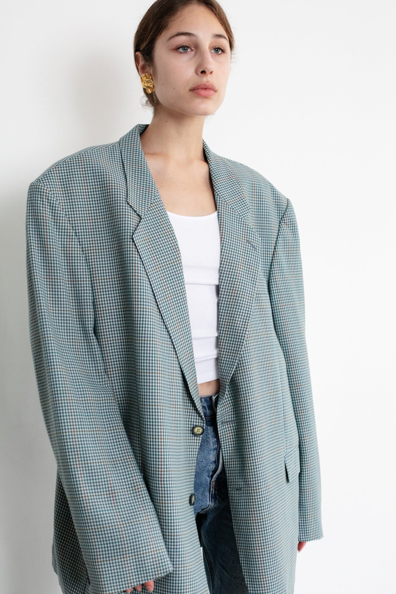 Vintage Blue Checkered Oversized Blazer