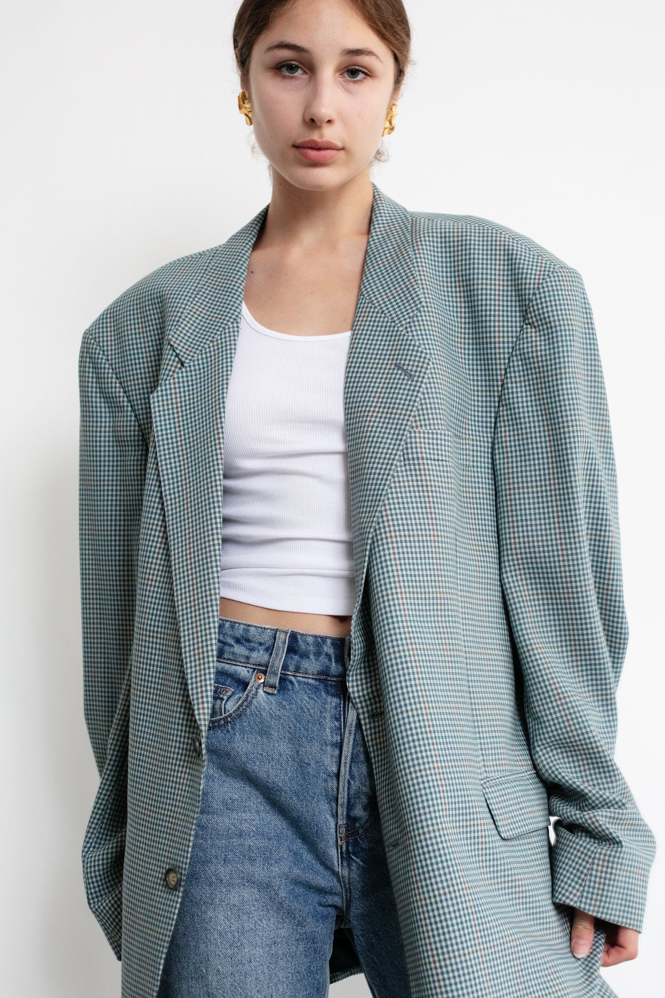 Vintage Blue Checkered Oversized Blazer