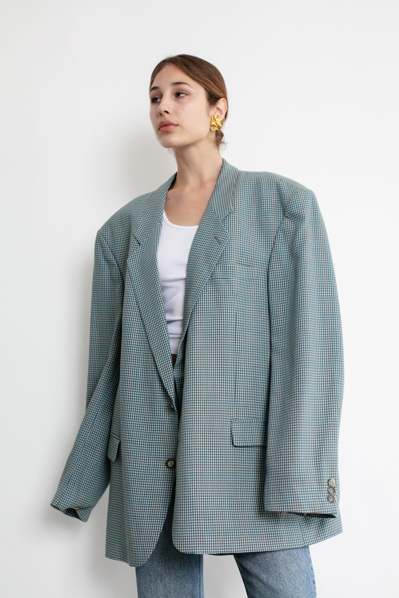 Vintage Blue Checkered Oversized Blazer