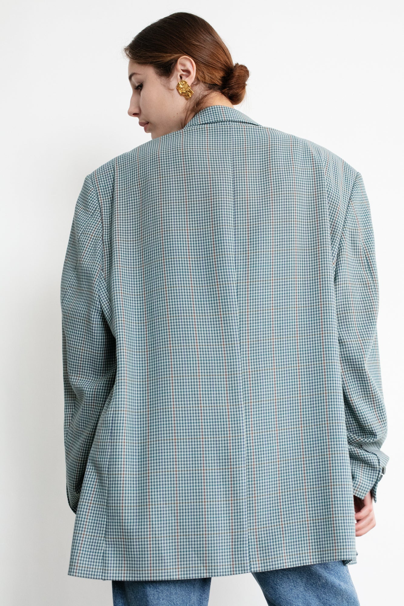 Vintage Blue Checkered Oversized Blazer