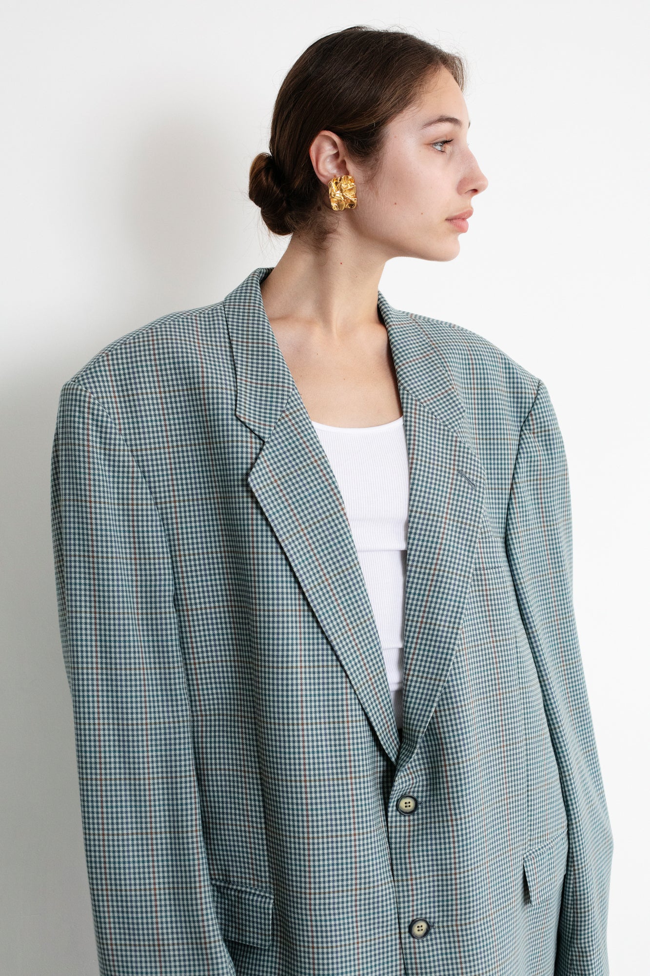 Vintage Blue Checkered Oversized Blazer