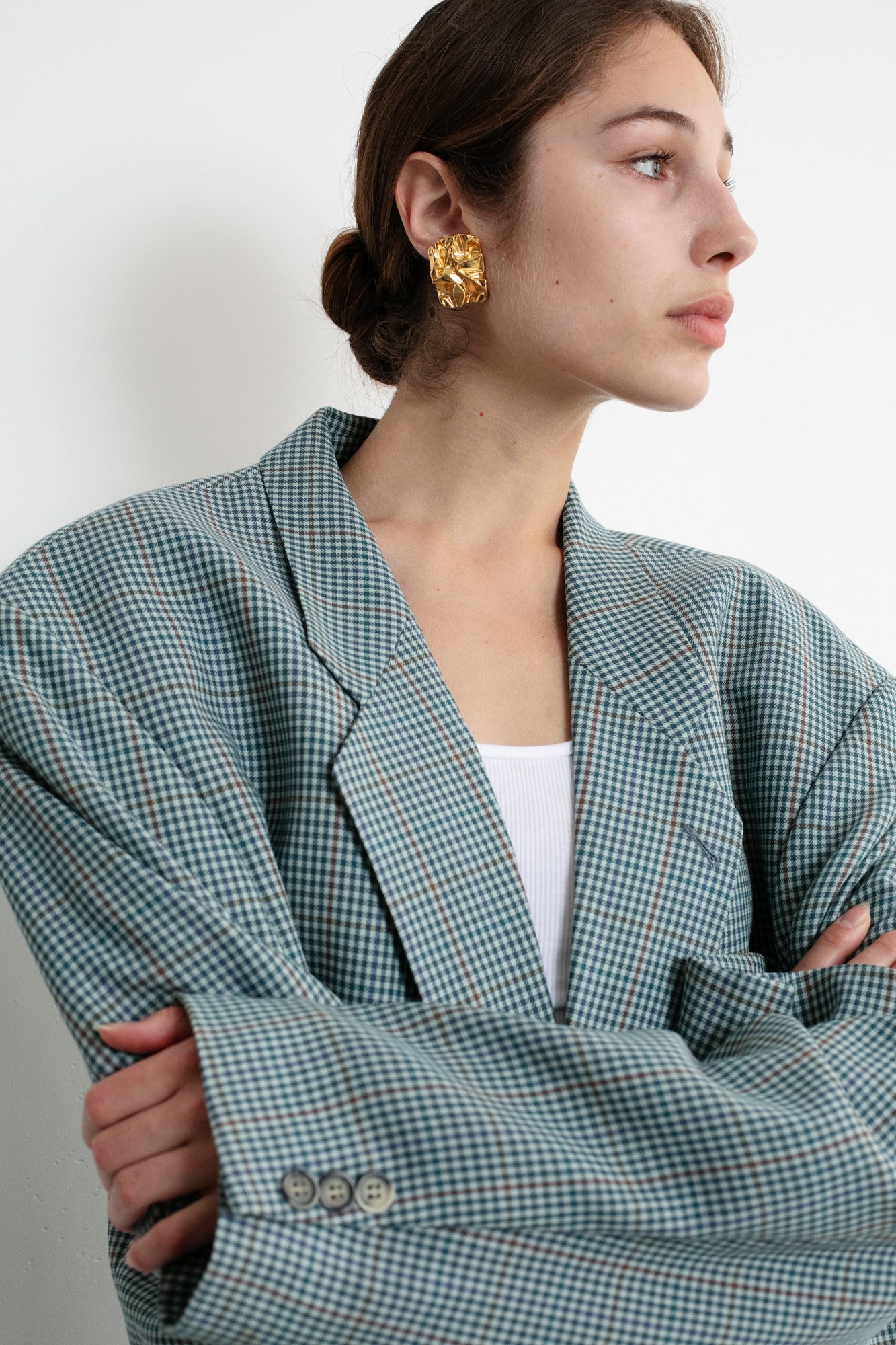 Vintage Blue Checkered Oversized Blazer