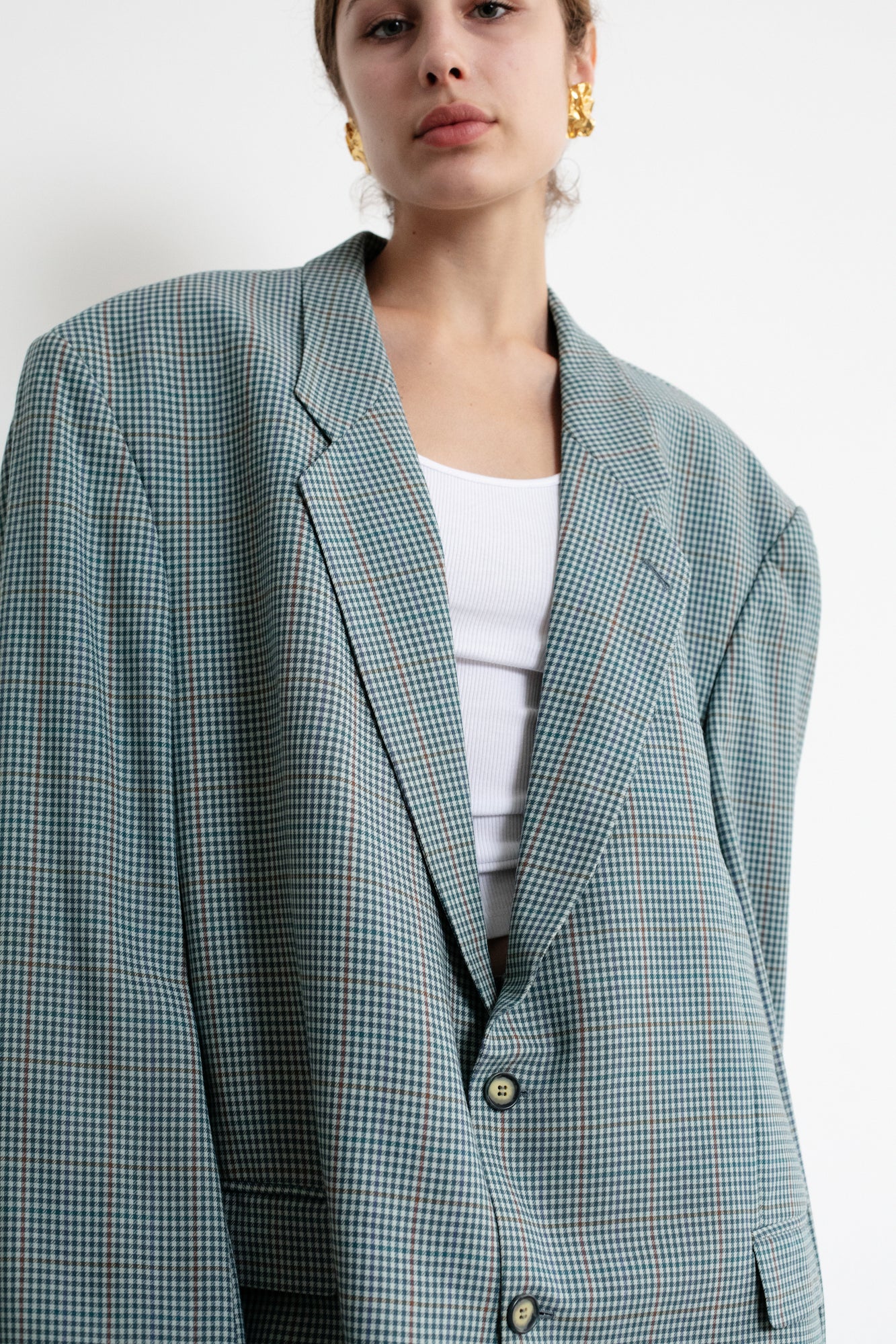 Vintage Blue Checkered Oversized Blazer