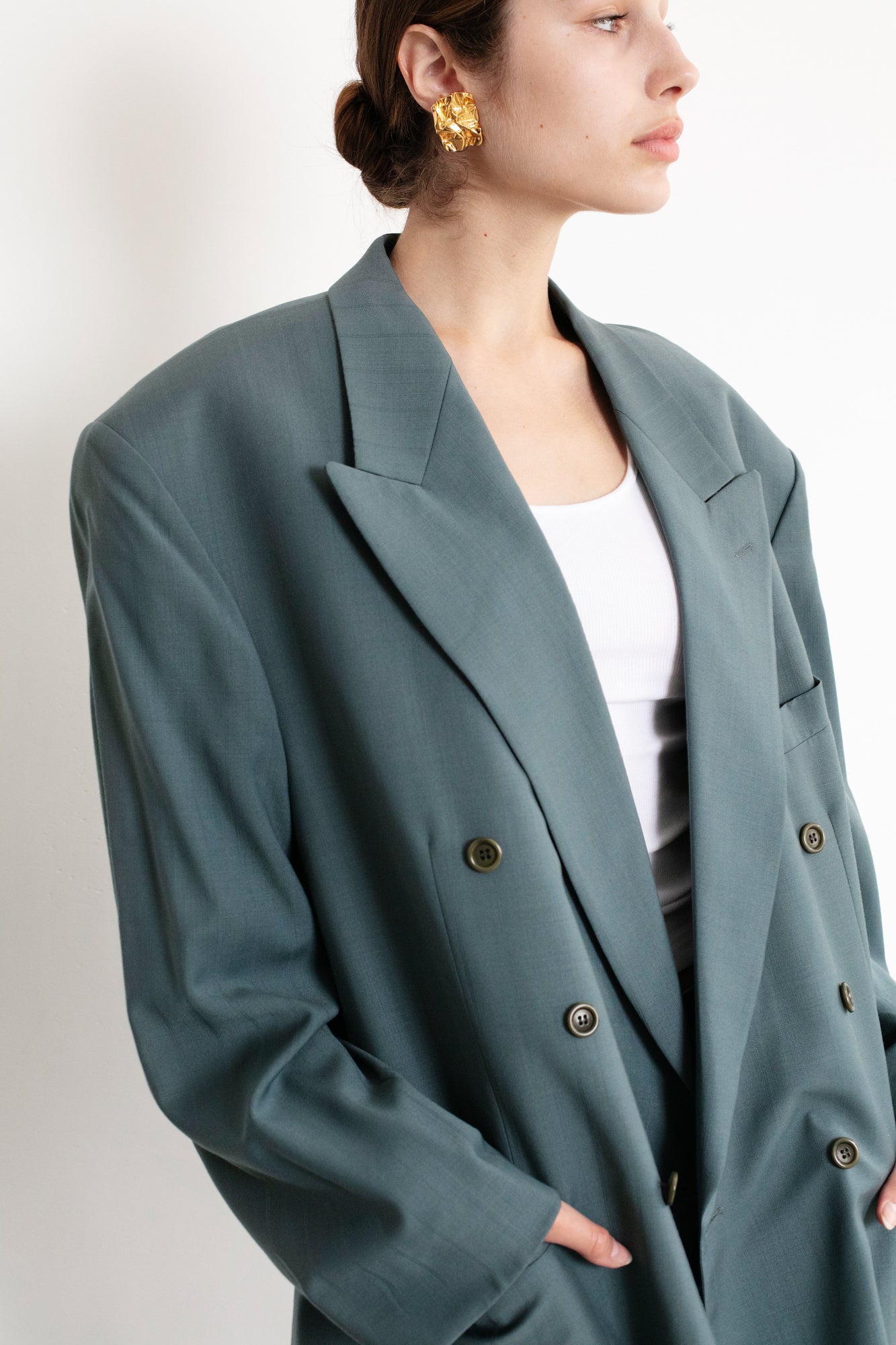 Vintage Blue Oversized Wool Blazer